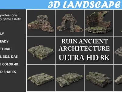 Low poly Ruin Medieval Construction 200604 Low-poly 3D model