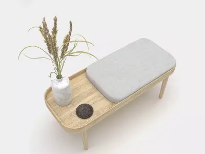 Wooden bench with accessories 3D model