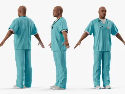  Black Health Care Worker in Overalls Rigged for Maya 