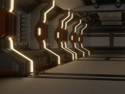 Modular Scifi Hallway Low-poly 3D model