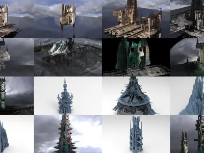 Sci Fi Modern art deco City tower collection 1 3D Model Pack