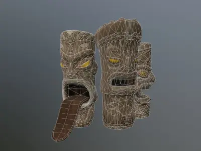 Hawaiian Tiki Statues 3 Piece Set Low-poly 3D model