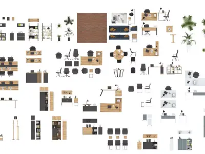 Floor Plan 2D office  furniture top view 3D render realistic p1 3D model