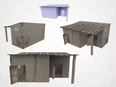 Shanty house with roof Low-poly 3D model