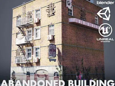 Abandoned building modular kit Low-poly 3D model