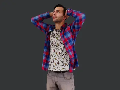 Casual Man in Distress - Hands on Head Pose 3D model