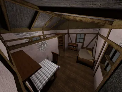 Furnitured medieval blacksmith house with exterior and interior Low-poly 3D model