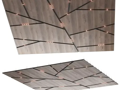 Wooden suspended ceiling with lighting 57 3D model