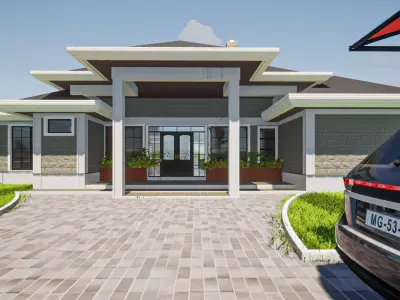 Bungalow Interior And Exterior Model Low-poly 3D model