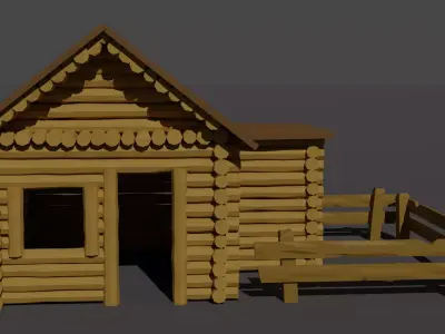 Wooden house Lowpoly Style Low-poly 3D model