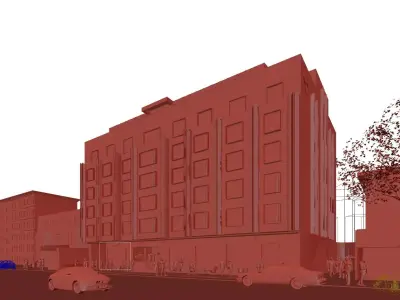 Modern Boutique Hotel Exterior Urban Street View 3D model