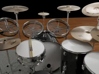 Drums Pearl Full Set with Cymbals and Rototoms  Studio Version 3D model
