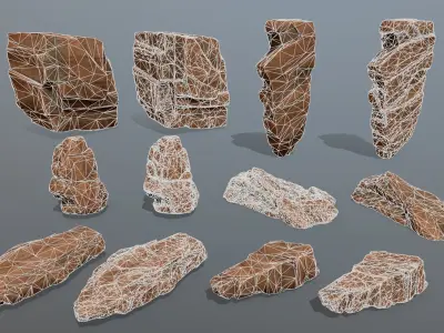 Sandstone Set rock Low-poly 3D model