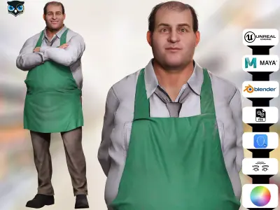 3D High-Quality 3D Worker with Apron Rigged Game-Ready Low-poly 3D model
