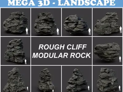 Low poly Black Cliff Modular Rock 210417 Low-poly 3D model