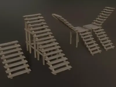 Wooden Staircase Low-poly 3D model