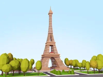 Cartoon Low Poly Eiffel Tower Landmark Low-poly 3D model