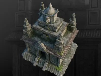 Ancient Stone Temple with Face Free low-poly 3D model