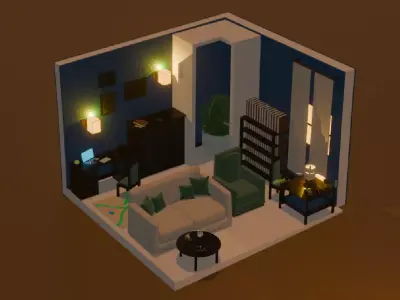 The Vintage Spirit Room Animated Isometric Scene  3D model