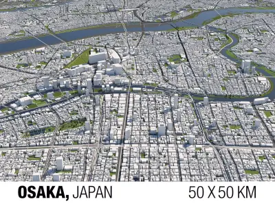 Osaka Japan 50x50km 3D model
