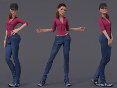 Kristen Cartoon Girl Rig V2 Low-poly 3D model