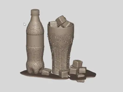 Coca Cola bottle and glass 3D model
