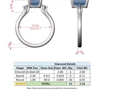Emerald Cut Three Stone Engagement Ring CAD Model STL Ready 3D print model