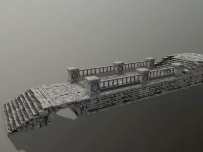 ruin set stone wall with stairs Low-poly 3D model