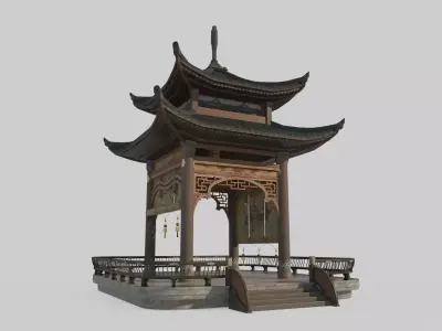 Ancient Asian Pavilion Architecture 3D model