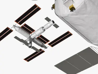  Tiangong Chinese Modular Space Station Rigged for Cinema 4D 