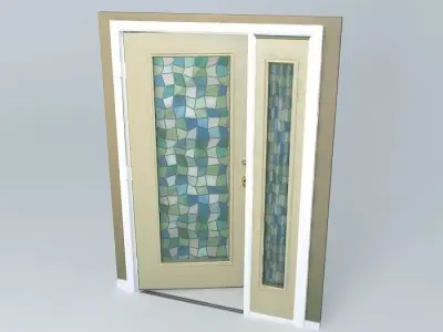 Cream Door and Frame with Modern Stained Glass Windows, Inclu... Free 3D model