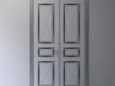 Classic style double white interior door 3D model