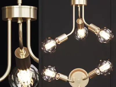 Zag 3 Light Antique Gold Leaf Chandelier 3D model purchase