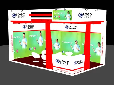 2 side Open Exhibition Booth with Green-White Accent 3D model