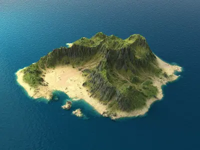 Tropical Island Terrain 1 Low-poly 3D model