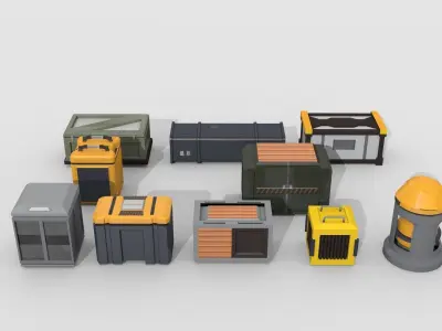 Collection of low-poly scifi crates Low-poly 3D model