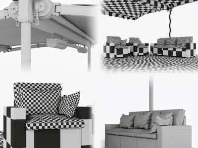 Two sided casset awning with rattan garden furniture  3D model