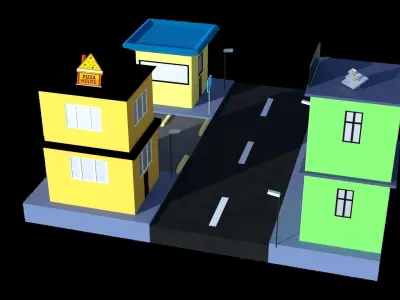 Low poly street city Low-poly 3D model