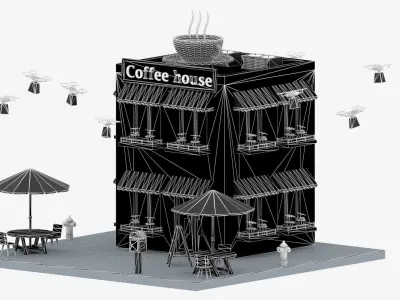 Cartoon Coffee Shop Low-poly 3D model