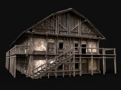 TAVERN ENTERABLE MEDIEVAL HOUSE INN HUT FARM COTTAGE WOODEN AAA Low-poly 3D model