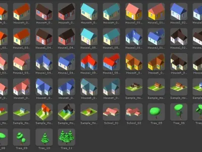 2d Isometric buildings 3D model