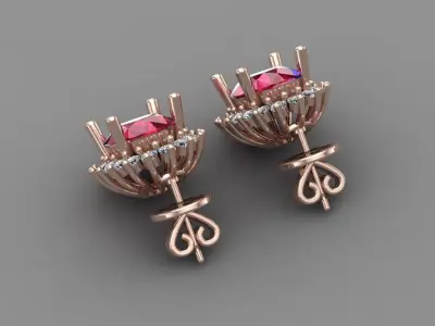 Ruby Rose Gold Diamond Women Earring 3D print Model 3D print model purchase