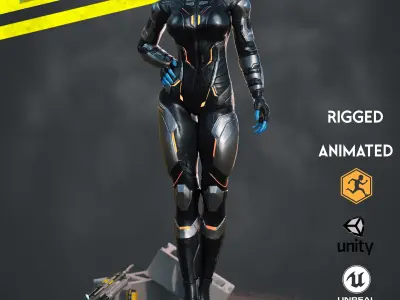 Game ready scifi character female Low-poly 3D model