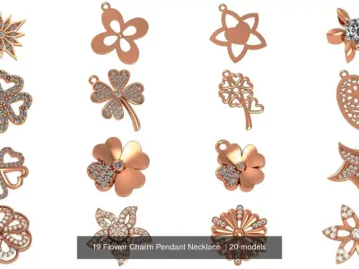 19 Flower Charm Pendant Necklace  3D Model Pack