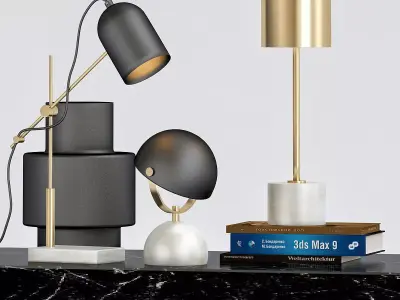 Lowe Table Lamp in White Marble Black Brass  Lamps 3D model