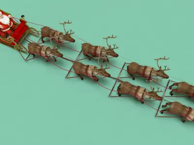  Santa in Sleigh with Reindeers 