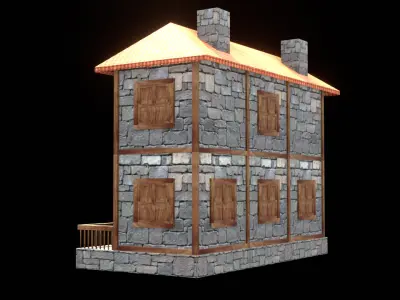 medieval house low poly village town residential house  99 Low-poly 3D model
