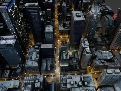 Low Poly Night Chicago Cityscape Low-poly 3D model