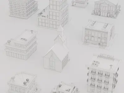 10 Low Poly Buildings Set Low-poly 3D model