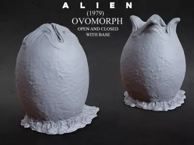 3D PRINTABLE OPEN AND CLOSED ALIEN EGG OVOMORPH WITH BASE 3D print model